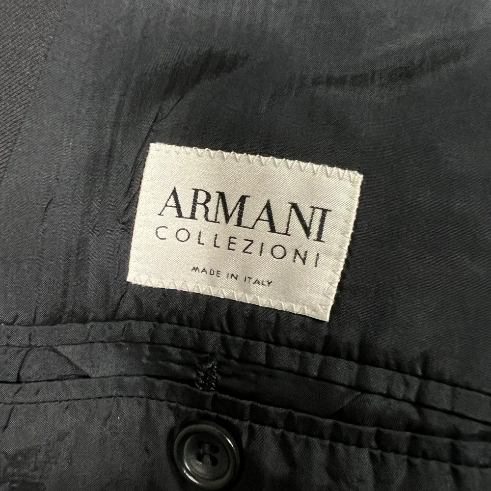 Armani Collezioni Suit Jacket Mens 56L Black Striped 3 Button Wool Blazer